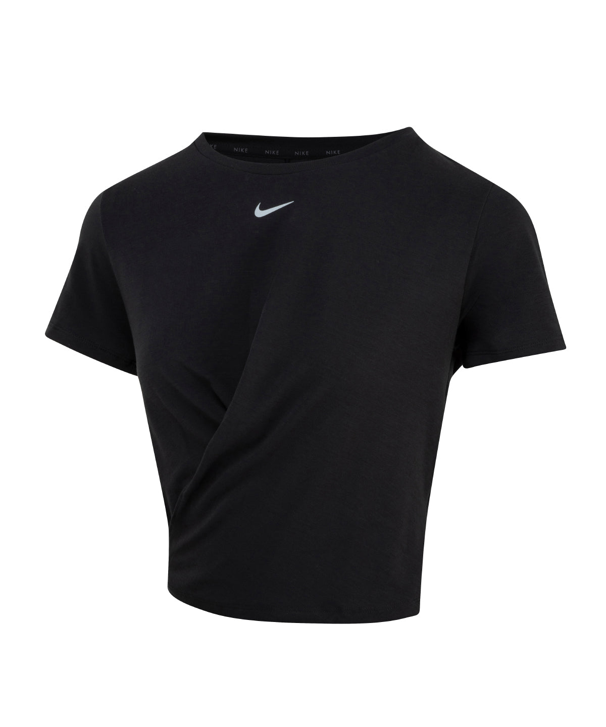 Tryck din logga på T-shirts från Nike - Anpassa (NK374) Dam Nike One Luxe Dri-FIT kortärmad topp med standard twist i färgen Svart XXS för företag, föreningar och privatpersoner