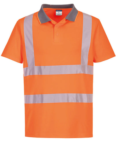 Tryck din logga på Piké från Portwest - Anpassa Kortärmad Eco Hi-vis Piké i färgen Neon orange för företag, föreningar och privatpersoner