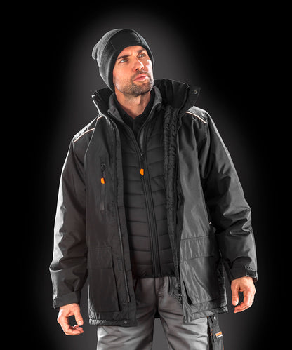 Tryck din logga på Jackor från Result Workguard - Anpassa Work-Guard Vostex lång rock i färgen för företag, föreningar och privatpersoner