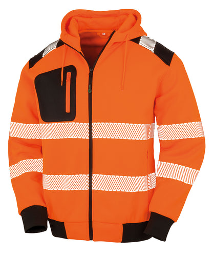 Tryck din logga på Hoodies från Result Genuine Recycled - Anpassa Återvunnen robust säkerhetströja med dragkedja i färgen Neon orange för företag, föreningar och privatpersoner