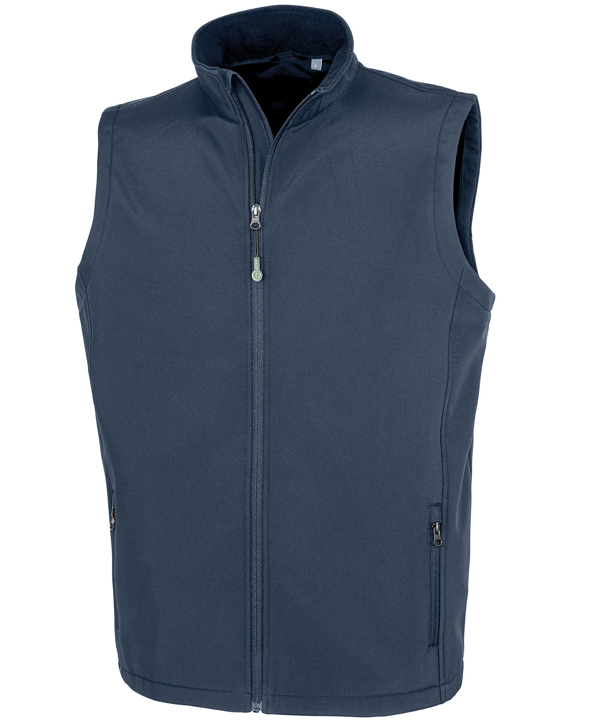 Tryck din logga på Termovästar från Result Genuine Recycled - Anpassa Återvunnen 2-lagers tryckbar softshell bodywarmer i färgen Marinblå för företag, föreningar och privatpersoner