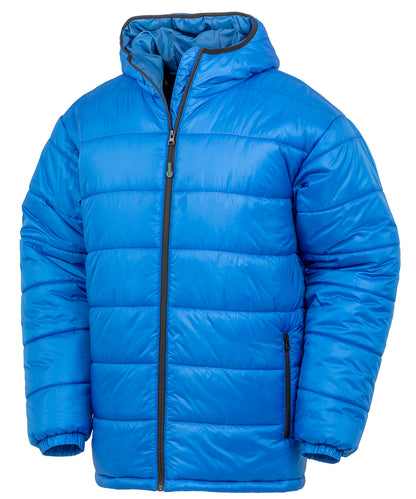 Tryck din logga på Jackor från Result Genuine Recycled - Anpassa Vadderad parkas med huva i återvunnet material i färgen Royal för företag, föreningar och privatpersoner