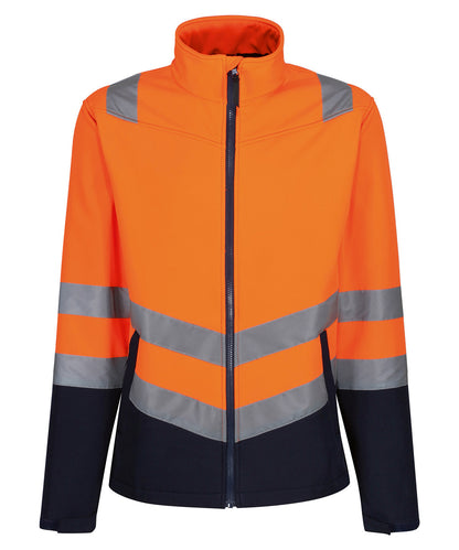 Tryck din logga på Softshelljackor från Regatta High Visibility - Anpassa Pro hi-vis softshell-jacka i färgen Mellan Orange för företag, föreningar och privatpersoner