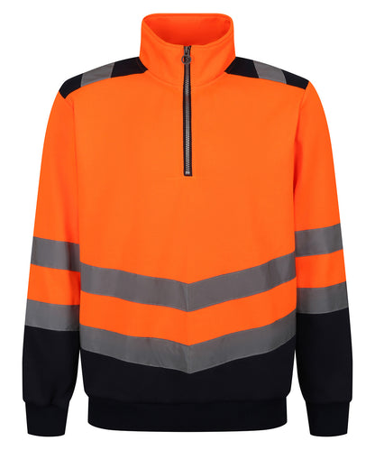 Tryck din logga på Sweatshirts från Regatta High Visibility - Anpassa Pro hi-vis - sweatshirt med dragkedja i färgen Mellan Orange för företag, föreningar och privatpersoner