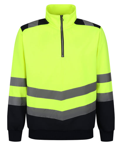 Tryck din logga på Sweatshirts från Regatta High Visibility - Anpassa Pro hi-vis - sweatshirt med dragkedja i färgen Ljusgul för företag, föreningar och privatpersoner