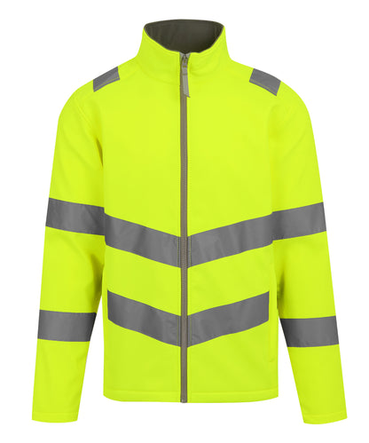 Tryck din logga på Softshelljackor från Regatta High Visibility - Anpassa Hi-vis Pro contract Ablaze 2-lagers softshell i färgen Mellan gul för företag, föreningar och privatpersoner