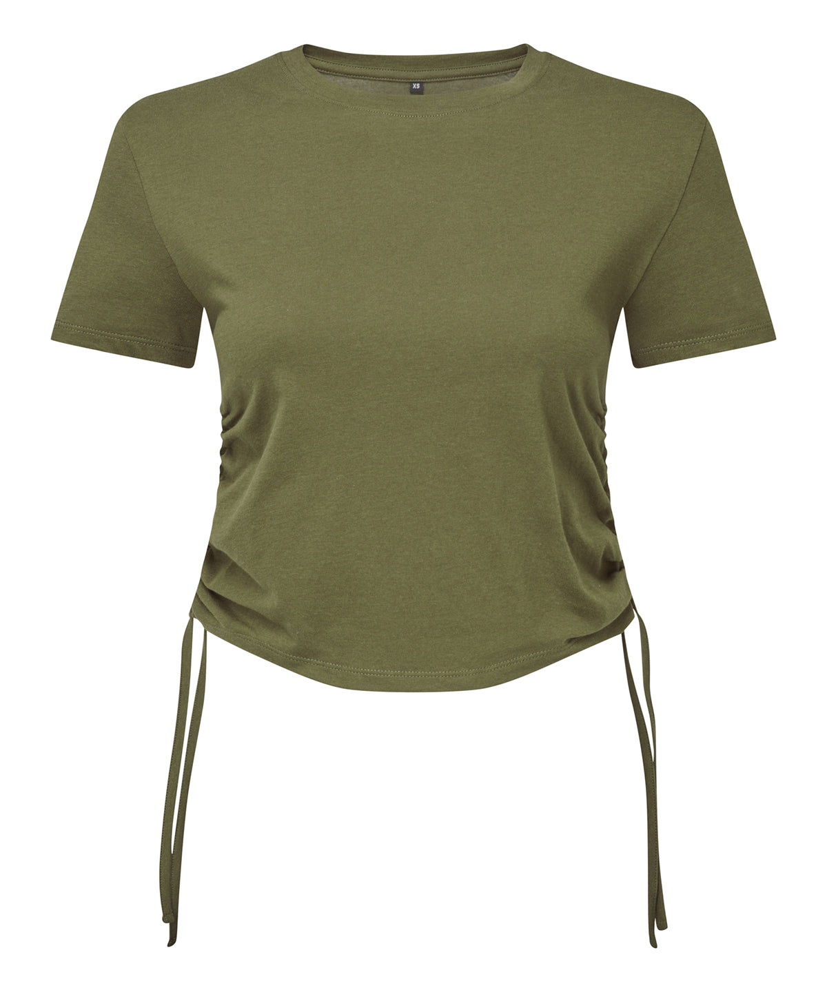 Tryck din logga på T-shirts från TriDri - Anpassa (TR069) Dam TriDri ruched crop top i färgen Oliv för företag, föreningar och privatpersoner