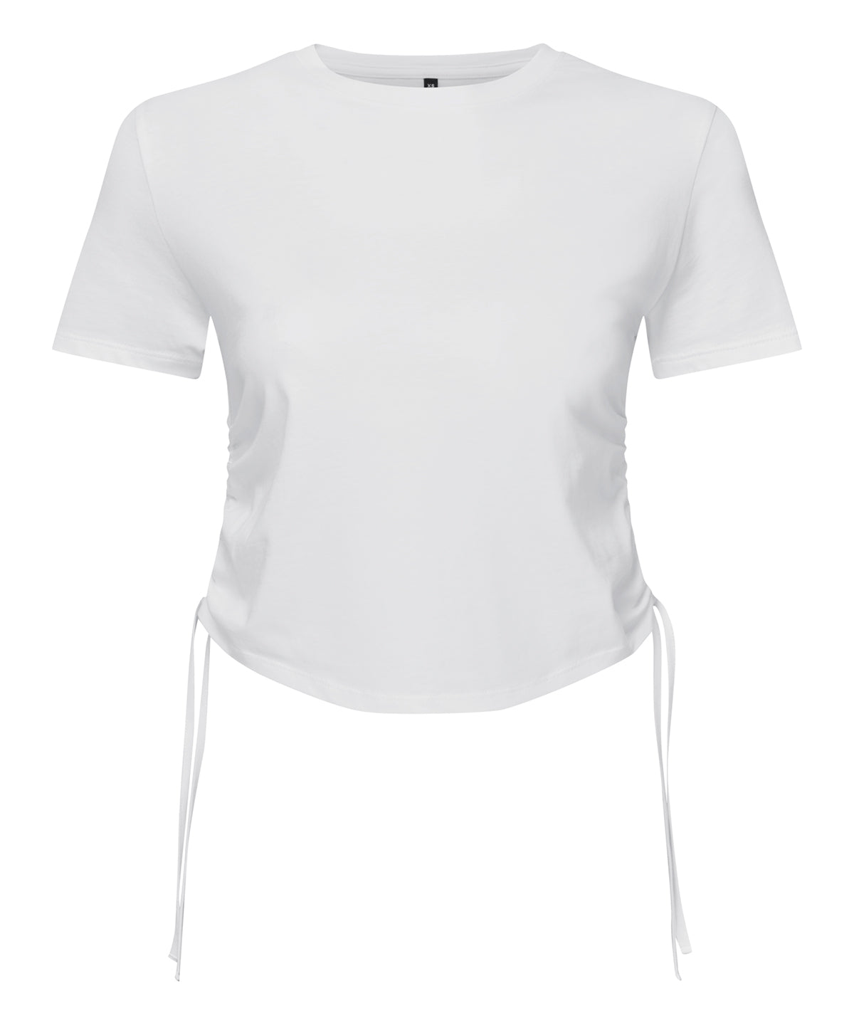 Tryck din logga på T-shirts från TriDri - Anpassa (TR069) Dam TriDri ruched crop top i färgen Vit för företag, föreningar och privatpersoner