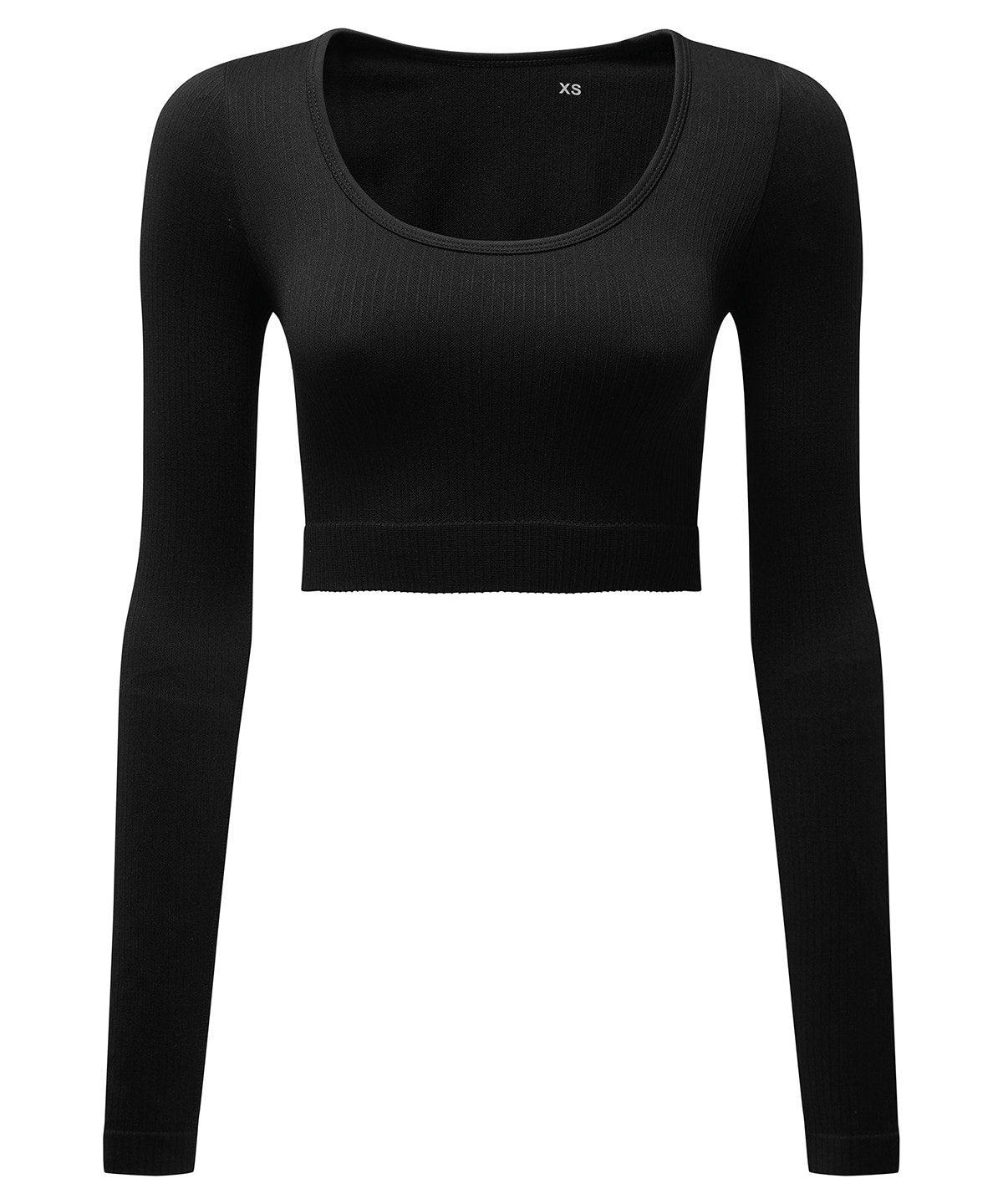 Tryck din logga på T-shirts från TriDri - Anpassa (TR224) Dam TriDri ribbad sömlös '3D Figursydd' crop top i färgen Svart för företag, föreningar och privatpersoner