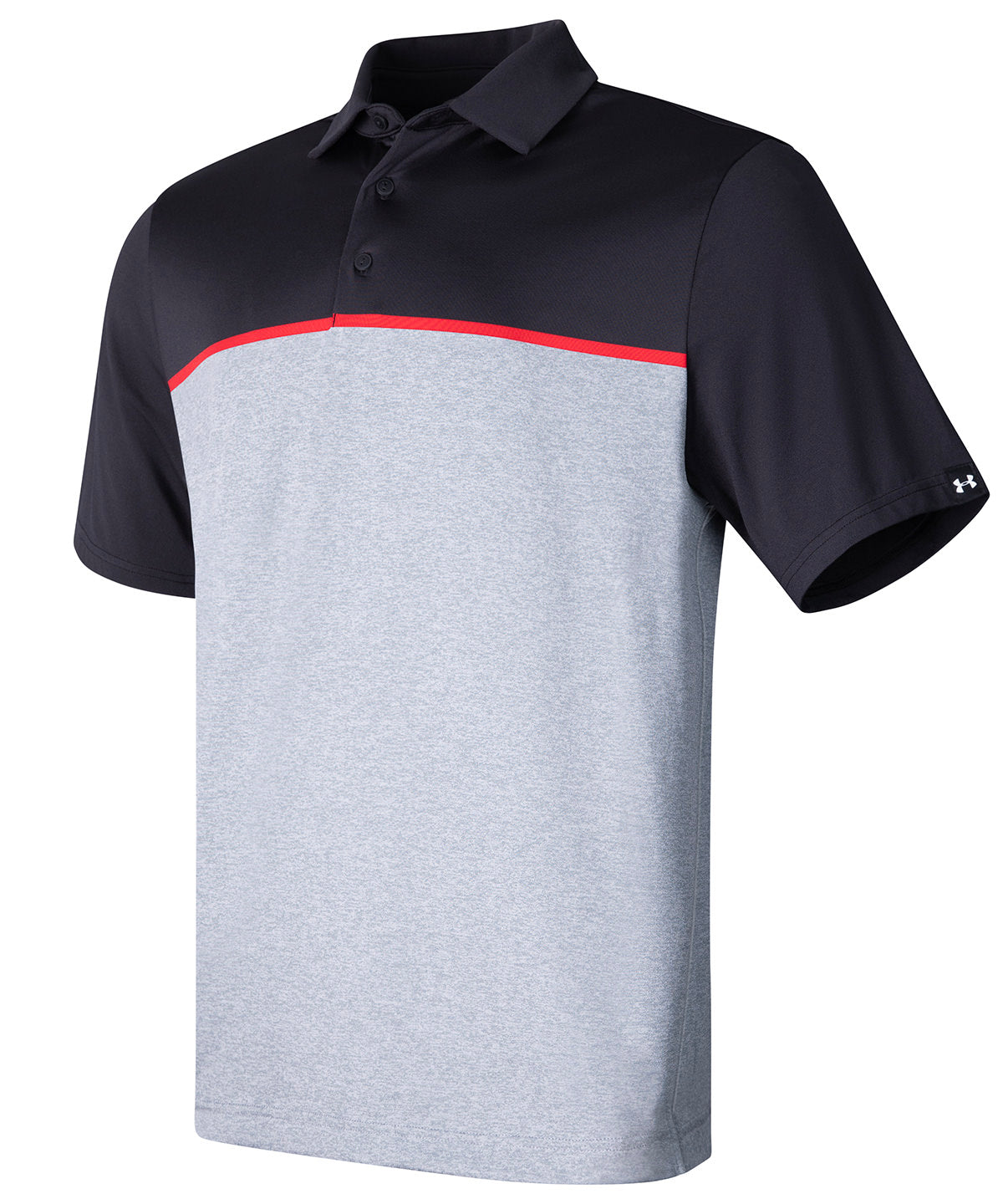 Tryck din logga på Piké från Under Armour Golf - Anpassa (UG003) UA playoff 3.0 Piké med rand LB edge lit i färgen Svart för företag, föreningar och privatpersoner