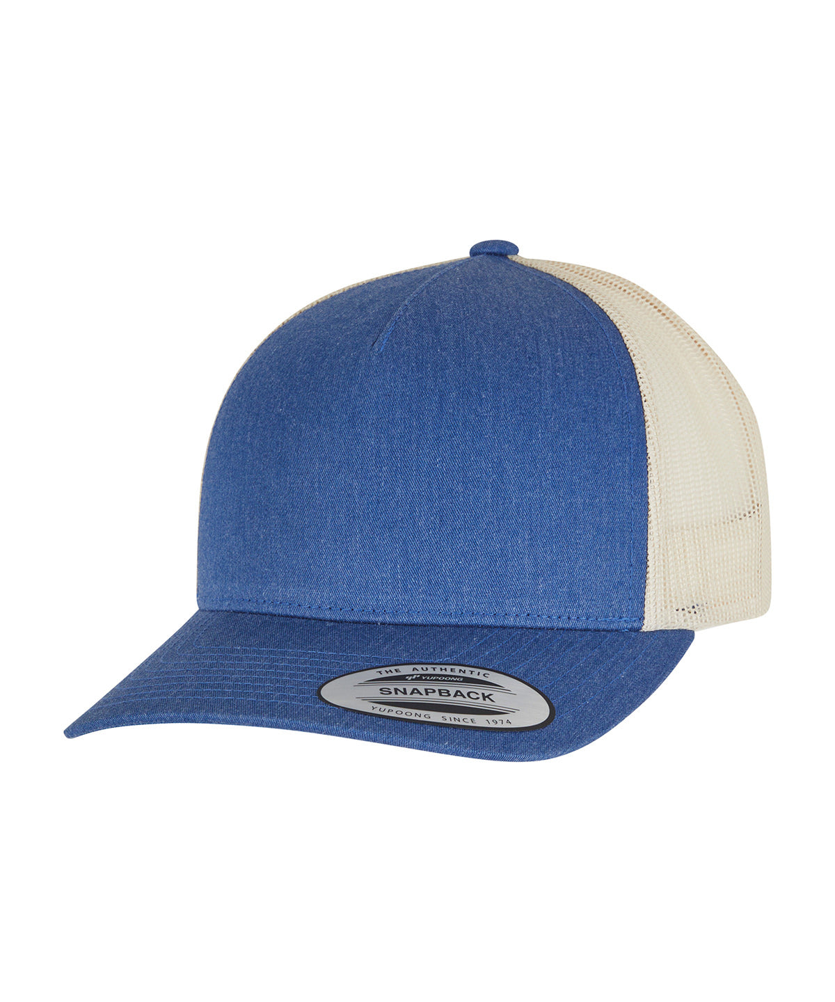 Tryck din logga på Kepsar från Flexfit by Yupoong - Anpassa (YP125) 5-panel retro trucker 2-tone keps i färgen Mellanblå One Size för företag, föreningar och privatpersoner