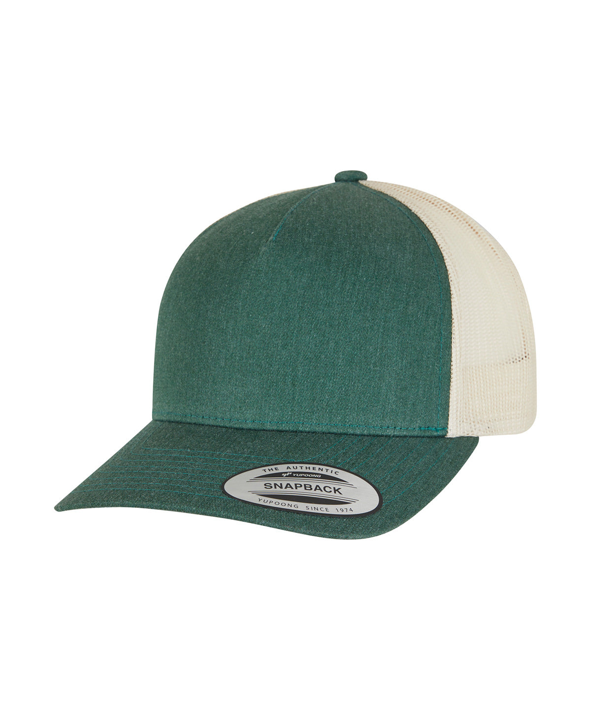 Tryck din logga på Kepsar från Flexfit by Yupoong - Anpassa (YP125) 5-panel retro trucker 2-tone keps i färgen Mörkgrön One Size för företag, föreningar och privatpersoner