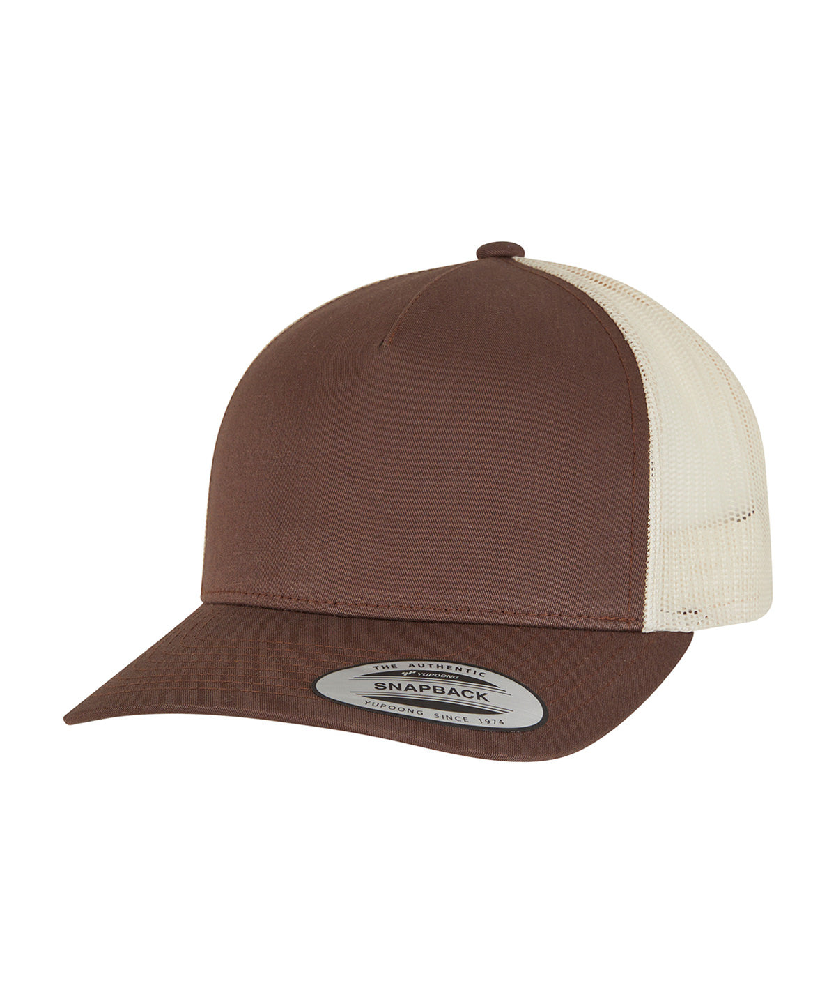 Tryck din logga på Kepsar från Flexfit by Yupoong - Anpassa (YP125) 5-panel retro trucker 2-tone keps i färgen Beige One Size för företag, föreningar och privatpersoner