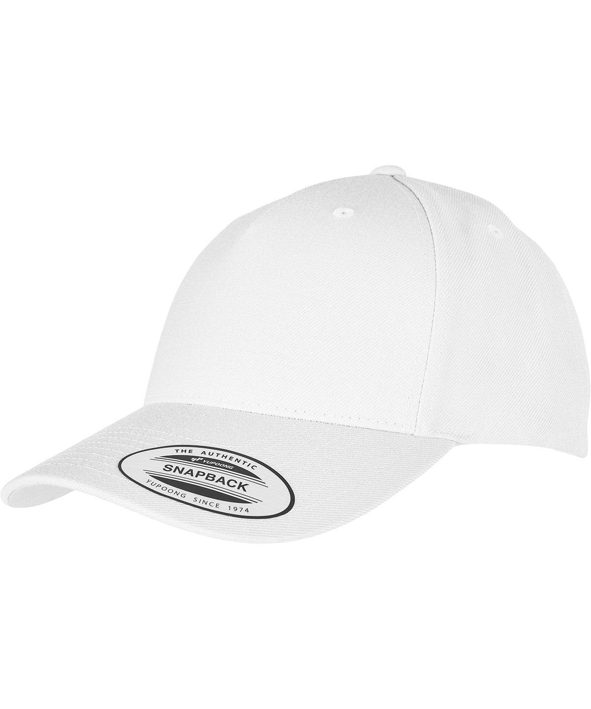 Tryck din logga på Kepsar från Flexfit by Yupoong - Anpassa (YP158) YP Klassisk 5-panel premium snapback keps med böjd visir i färgen Vit One Size för företag, föreningar och privatpersoner