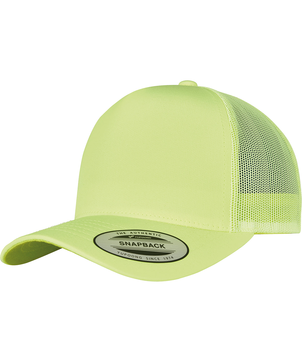 Tryck din logga på Kepsar från Flexfit by Yupoong - Anpassa (YP163) Neon retro trucker i färgen Neon gul One Size för företag, föreningar och privatpersoner