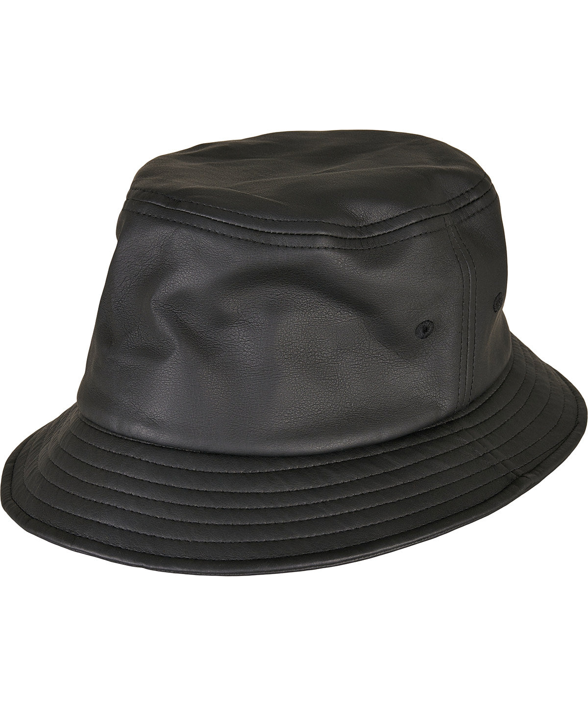 Tryck din logga på Hattar från Flexfit by Yupoong - Anpassa (YP201) Bucket hat i läderimitation i färgen Svart One Size för företag, föreningar och privatpersoner