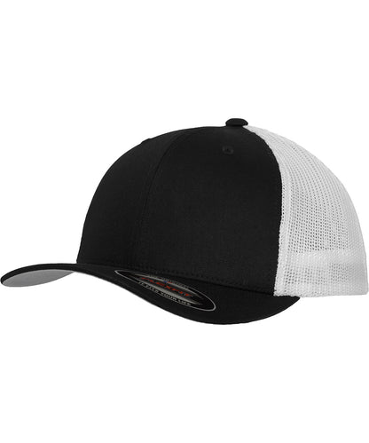 Tryck din logga på Kepsar från Flexfit by Yupoong - Anpassa Flexfit trucker mesh 2-tone i färgen Svart One Size för företag, föreningar och privatpersoner