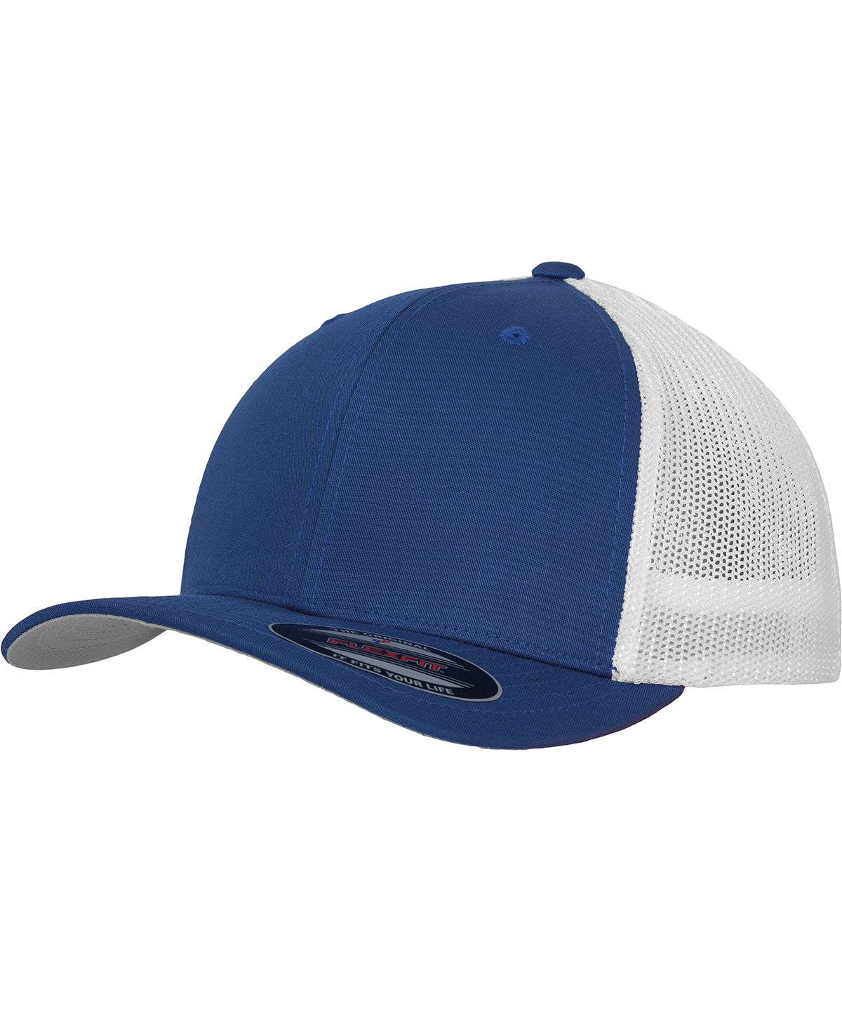 Tryck din logga på Kepsar från Flexfit by Yupoong - Anpassa (YP232) Flexfit trucker mesh 2-tone i färgen Royal One Size för företag, föreningar och privatpersoner