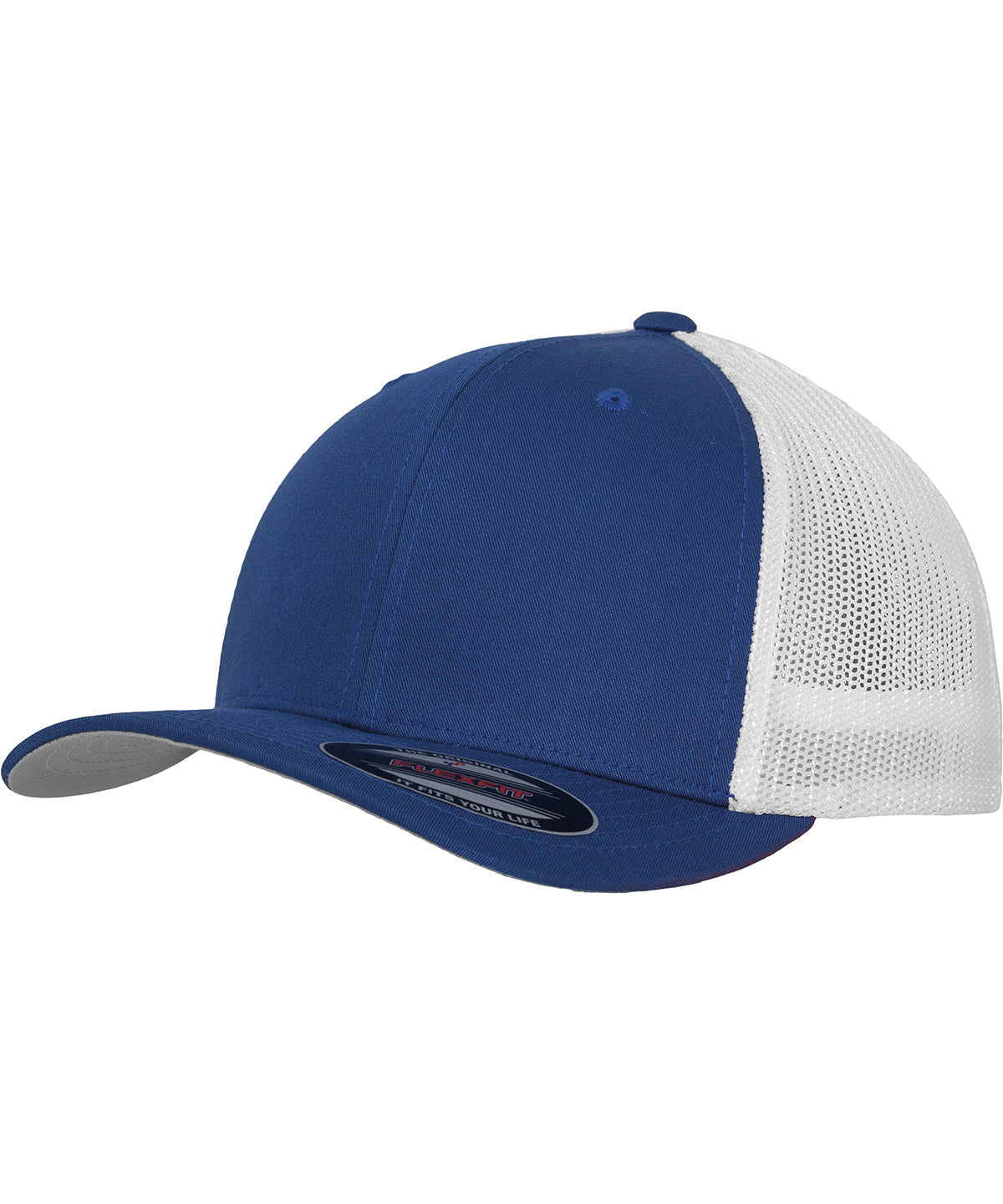 Tryck din logga på Kepsar från Flexfit by Yupoong - Anpassa Flexfit trucker mesh 2-tone i färgen Royal One Size för företag, föreningar och privatpersoner