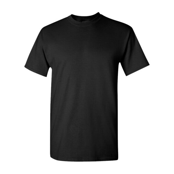 Tryck din logga på T-shirts design från Gildan - Anpassa Gildan Heavy Cotton™ 5000 – Klassisk Basic T-shirt i Slitstarkt Material i färgen Black för företag, föreningar och privatpersoner
